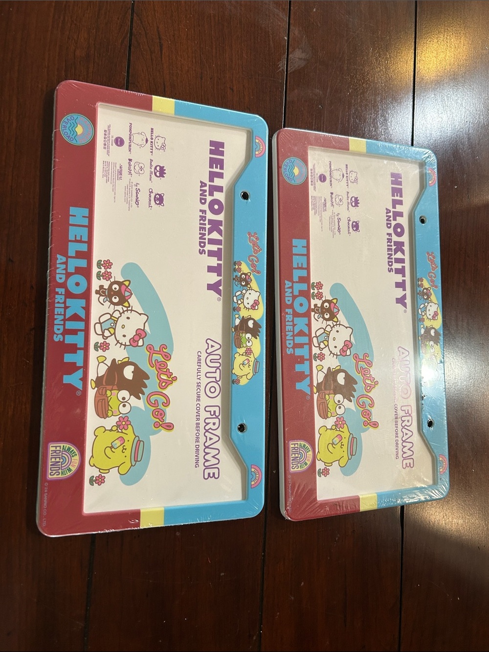 Hello Kitty Pink & Light Blue License Plate Frames with Friends